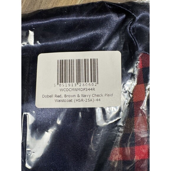 NWT Dobell Mens Red, Brown & Navy Tartan Check Plaid Waistcoat 43-44XL - Picture 2 of 3